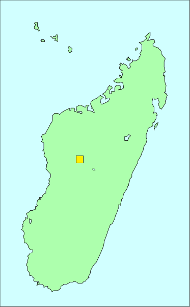 The map shows a stylized representation of Madagascar with an island labeled "Madagascar" prominently in green on it.