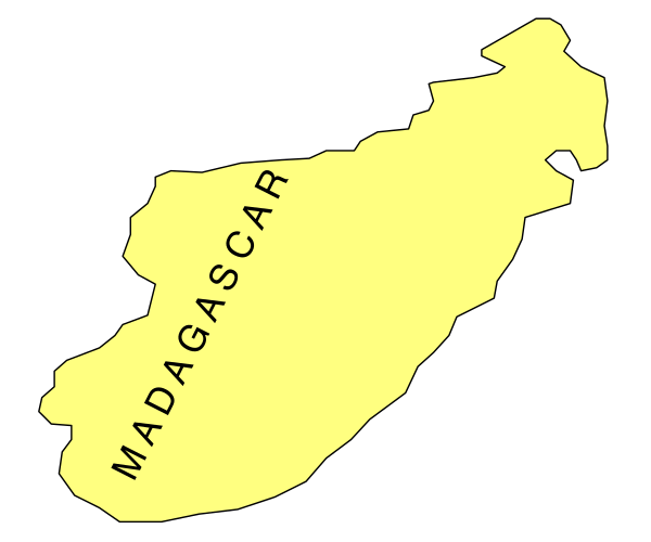 The map shows Madagascar with a yellow outline on it.