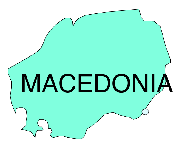 The image shows a map of Macedonia with its capital labeled as "Makedonija."