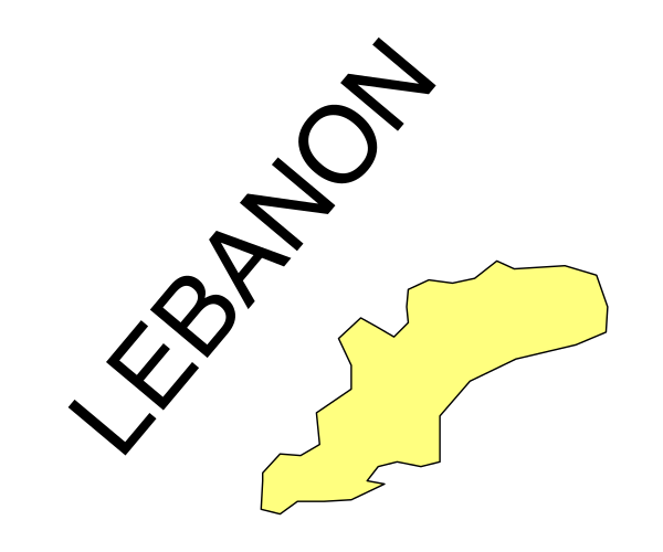 The image shows a map of Lebanon with text overlaying it that reads "LEBANON."