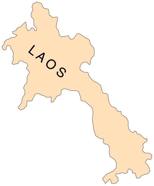 The map shows a country labeled "LAOS" with its borders outlined on it.