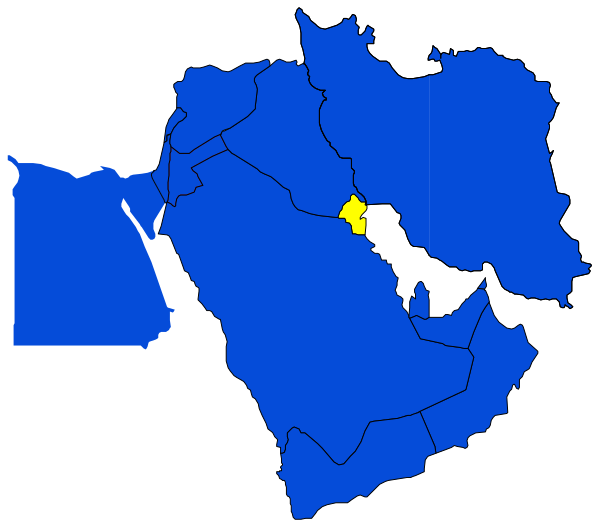 The map shows a stylized representation of countries with blue shading for landmasses and white lines indicating borders between them.