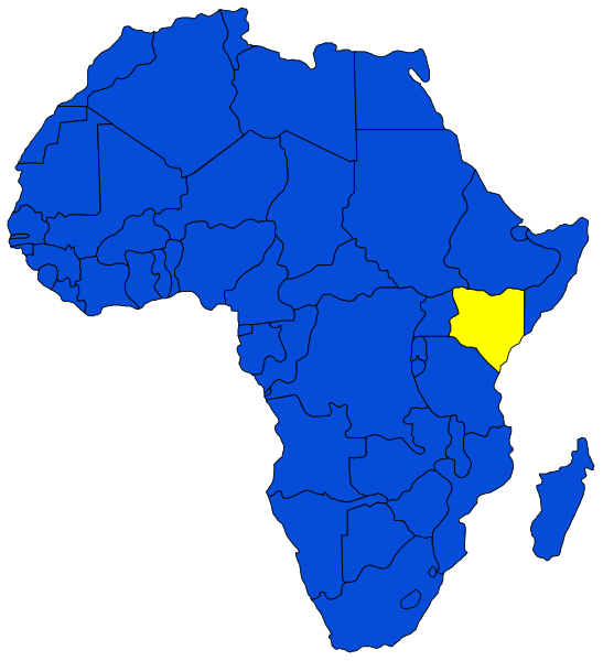 The map of Africa with a blue color scheme highlighting two countries: Nigeria (in yellow) and Cameroon (also in yellow).