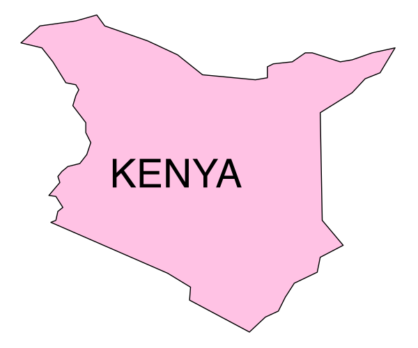 The image shows a pink map of Kenya with its capital city labeled as Nairobi on it.