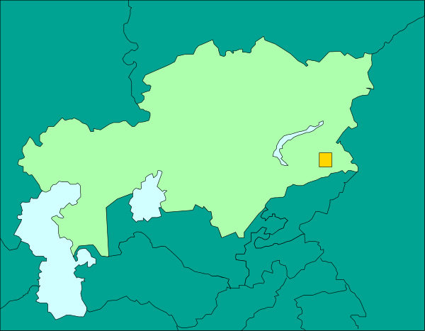 The map shows a region with various administrative divisions marked by different shades of green; there is no text present on this image to provide additional context about its content.