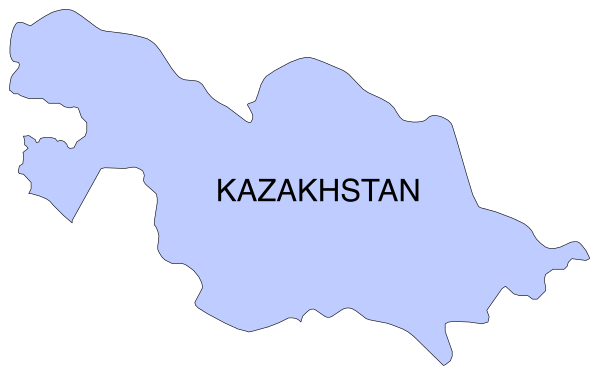 The map shows a stylized representation of Kazakhstan with its borders outlined on it.