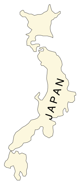 The map shows a stylized representation of Japan with its geographical features labeled as "Japan" at top right corner, indicating it is an island nation in Asia.