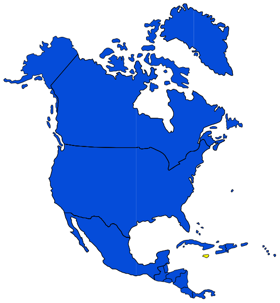 The map shows a stylized representation of North America with Canada highlighted in blue coloring against its neighbor to the south, United States.