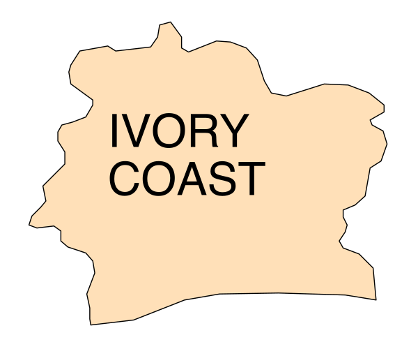The image shows a map of Ivory Coast with text indicating its location above it.