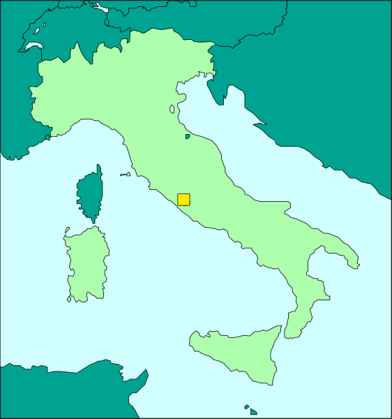 The map shows two different views of Italy: a closeup view with cities labeled like Rome (Roma) and Naples (Napoli), as well as an inset showing all Italian regions including Sicily, Sardinia, Tuscany, Lombardy, Veneto, Friuli-Venezia Giulia, Marche, Umbria, Abruzzo, Molise, Campania, Puglia (Apulo), Basilicata, Calabria and Sicily.
