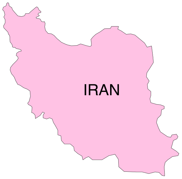 The map shows Iran with a pink background highlighting its borders within Iraq's territory to the right of it.