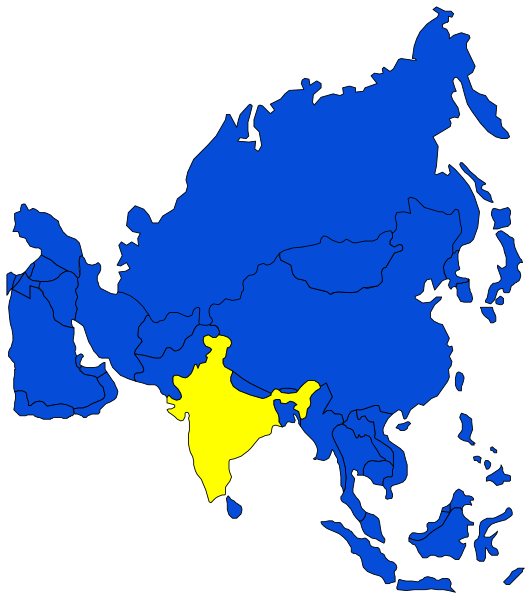 The map shows a stylized representation of Europe with various countries labeled; it is colored blue to represent water bodies such as oceans and seas, yellow for land masses like continents, and green for forests or jungles.