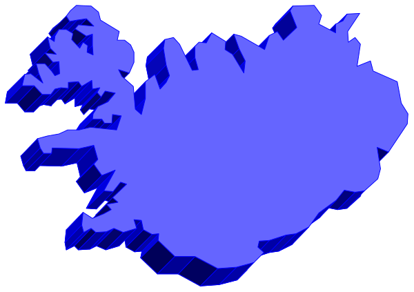The image shows a stylized map of Iceland with blue shading on top to represent elevation levels overlaid onto it.
