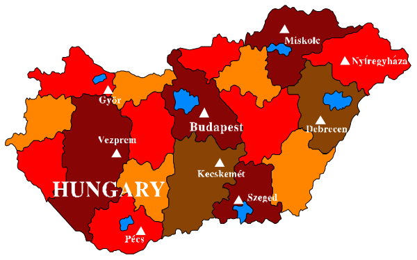 The map shows a region with various countries labeled on it; each country has different colored regions within its borders.