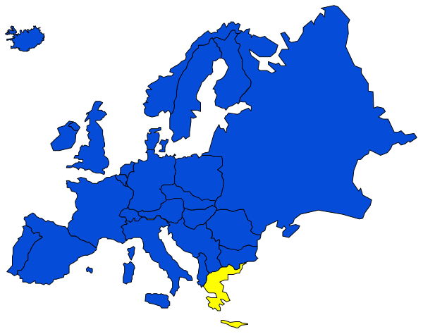 The map shows Europe with a focus on France highlighted by yellow coloring; it is overlaid onto an electronic device display screen showing "0" at bottom right corner.