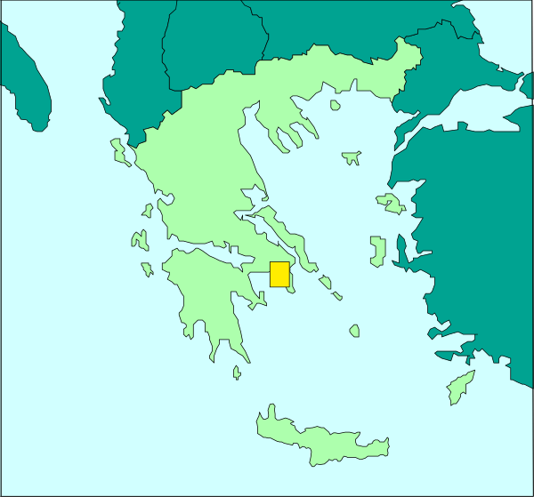 The map shows a country with various regions labeled on it, including "Greece" which is highlighted by an orange square in one of its islands.