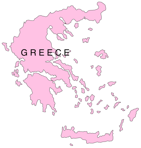 The map shows a pink area labeled "Greece" with an island to its right marked as "Crete."