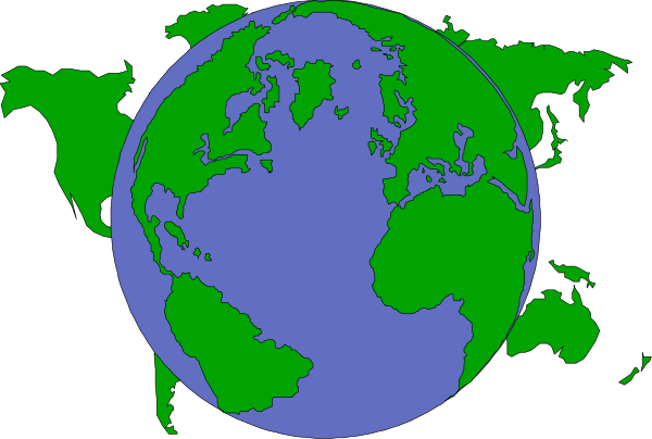 The image shows a stylized representation of Earth with continents visible against a black background; it is presented as an educational graphic likely used to illustrate global geography concepts such as landmass distribution and climate zones, without any human figures or animals present in this particular viewpoint.