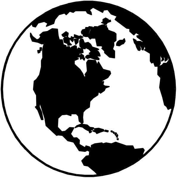 The image shows two contrasting views of a world map: on top, it's shown as if from space with countries in white against black; below that is an overlaid silhouette showing North America and parts of South America without any color information provided.