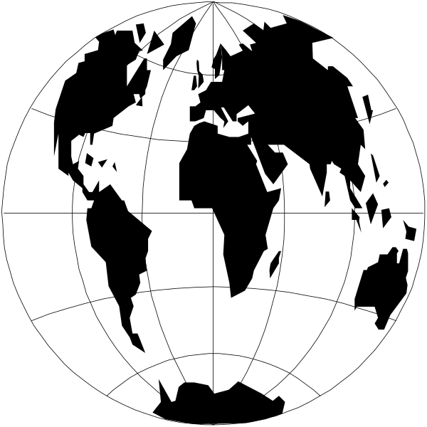 The black and white illustration shows two globes: a smaller globe on top of another larger world map with landmass outlines in darker shades against lighter backgrounds representing continents like Africa, Europe, Asia, North America, South America, Australia, Antarctica, etc., indicating geographical locations.