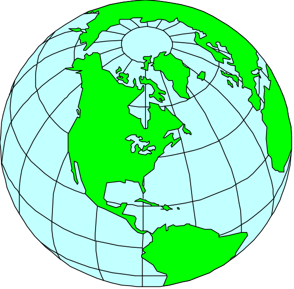 The image shows two views of a globe with different continents highlighted: North America is shown on both sides as it wraps around to form one continuous view from top left to bottom right.