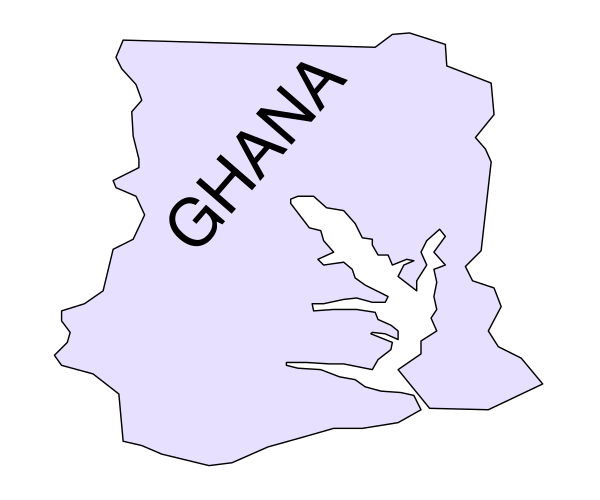 The map shows a stylized representation of Africa with "Ghana" highlighted on it.