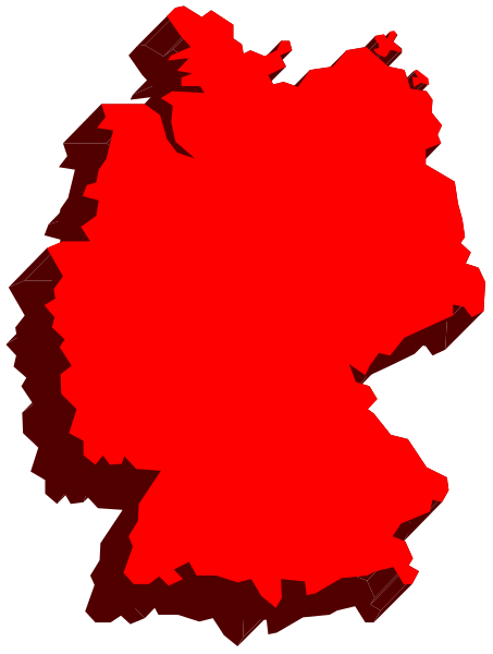 The map shows a red outline of Germany with its capital city highlighted by an asterisk symbolizing Berlin.