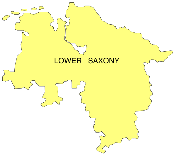 The map shows a stylized representation of Lower Saxony with its borders outlined on top of it.