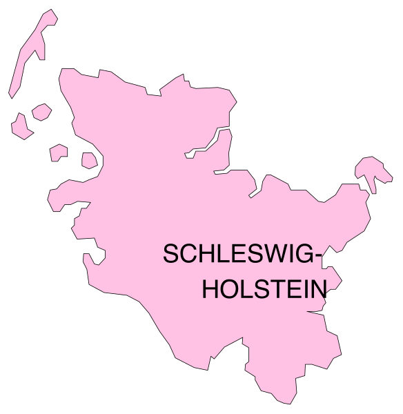 The map shows a pink region labeled "Schleswig Holstein" with an overlaid text that reads "SCHLESWIGG HOLSTEN."