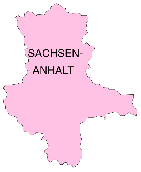 The image shows a pink map of Germany with text indicating it's Sachsen-Anhalt region.
