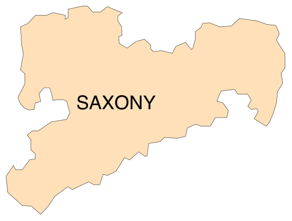 The image shows a map of Saxony with its capital city labeled as Dresden at the top right corner.