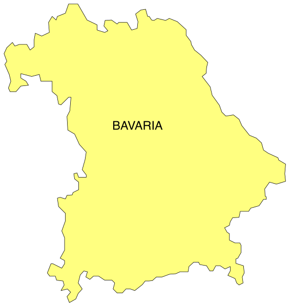 The map shows a stylized representation of Bavaria with its capital city labeled as "BAYERN."
