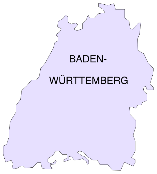 The map shows a region labeled "Baden Württemberg" with its capital city indicated as Stuttgart in Germany.