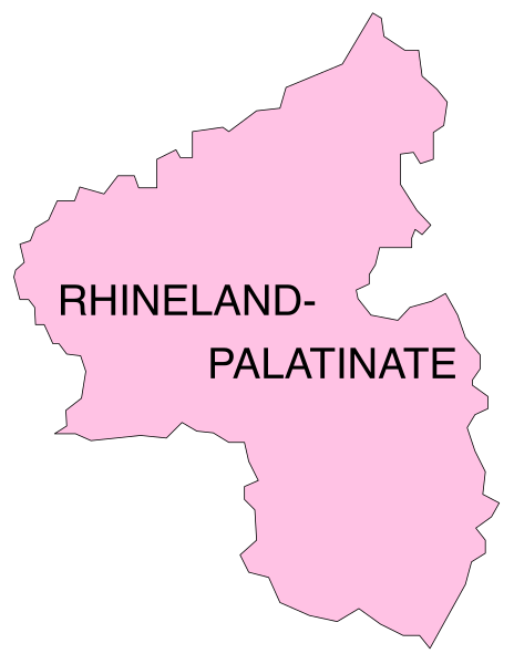 The map shows a pink outline of Rhineland with its capital Palatinate labeled on it.