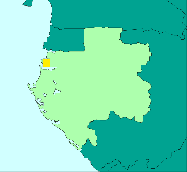 The map shows a region with different shades of green representing various areas within it; there is an island on top right corner labeled "Santa Catalina" in white text against blue background.