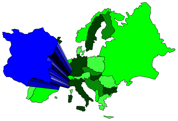 The image shows a stylized map of Europe with various countries highlighted by different colored areas; it is overlaid on top of what appears to be an abstract background that resembles shards of glass, suggesting fragmentation or division across regions within Europe.