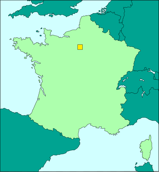 The map shows a stylized representation of France with its borders outlined by color; it is overlaid on top of another image that appears to be an actual photograph showing part of Europe from space at night, highlighting various countries and regions in different shades of green and blue.