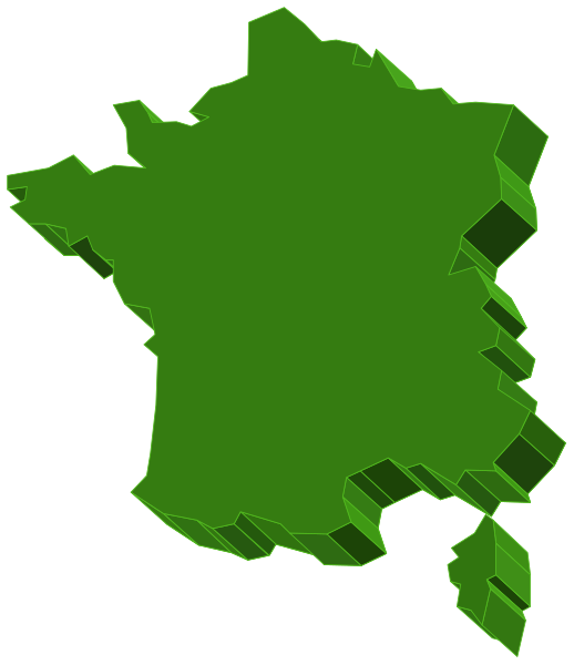 The image shows a stylized map of France with green shading on part of it against a black background.