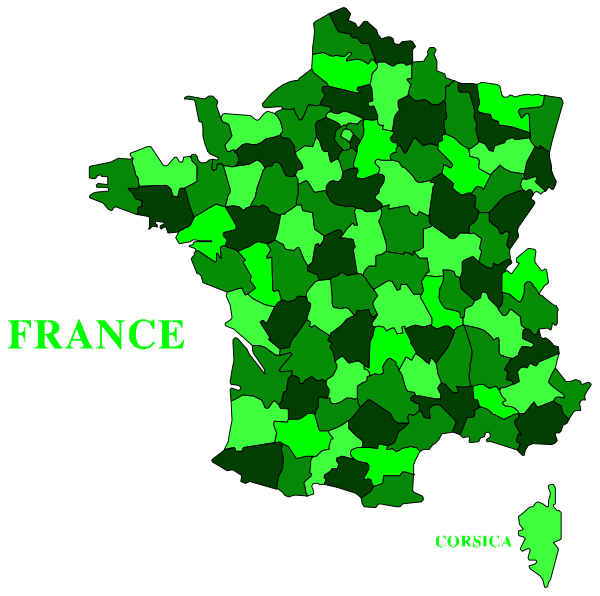 The image shows a stylized map of France with green shading representing population density overlaid on top of it.