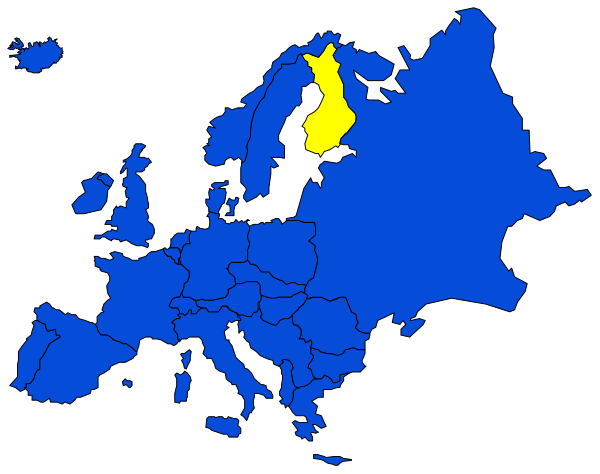 The map shows Europe with a focus on Russia highlighted by yellow coloring; it is overlaid onto an electronic device display screen showing "Europa" in white text at top left corner of image.