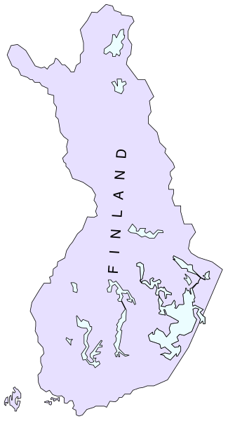 The map shows Finland with a purple background highlighting its borders against white paper.