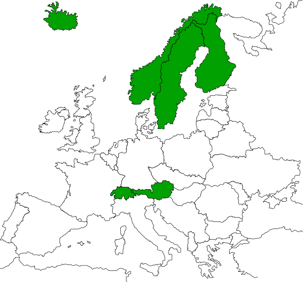 The map shows Europe with country borders highlighted; there's a green checkmark on Russia indicating it is part of an area being considered for environmental protection, while other countries have red crosses marking them as areas to be protected from pollution and climate change effects.