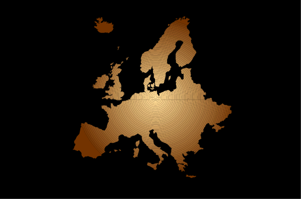 The image shows a stylized map of Europe with country borders highlighted against a dark background; it is presented as an infographic-style graphic rather than realistic artwork.