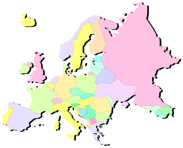 The map shows Europe with various countries highlighted by different colored regions; it's a stylized representation of European geography without any additional context provided in this image.