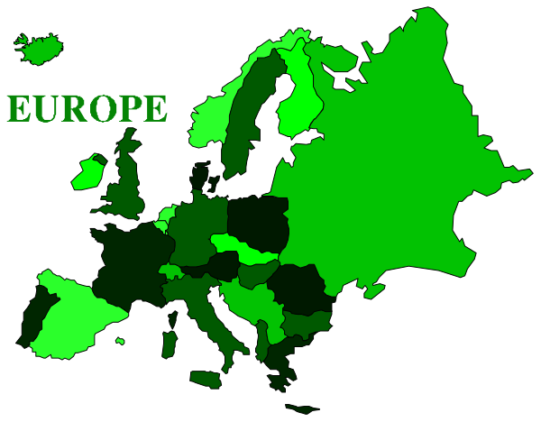 The map shows Europe with a focus on Germany labeled as "Europe" at top left corner of continent; below it is France marked in green coloring.