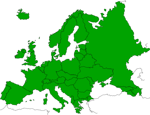 The map shows Europe with a focus on Germany highlighted by green coloring against its usual background of gray landmasses representing countries in different shades of grey.