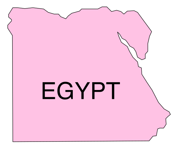 The map shows a pink outline of Egypt with an overlaid black text that reads "EGYPT".