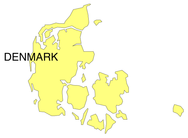 The image shows a map of Denmark with its capital city labeled as "DENMARK."