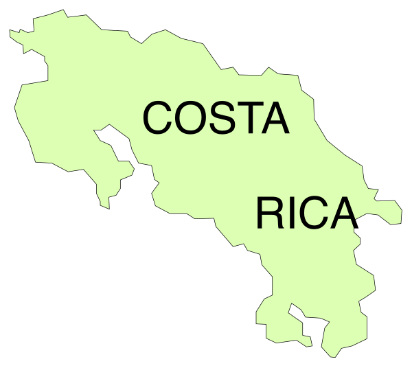 The map shows a region labeled "Costa Rica" with an overlay of text that reads "COSTA RICO."