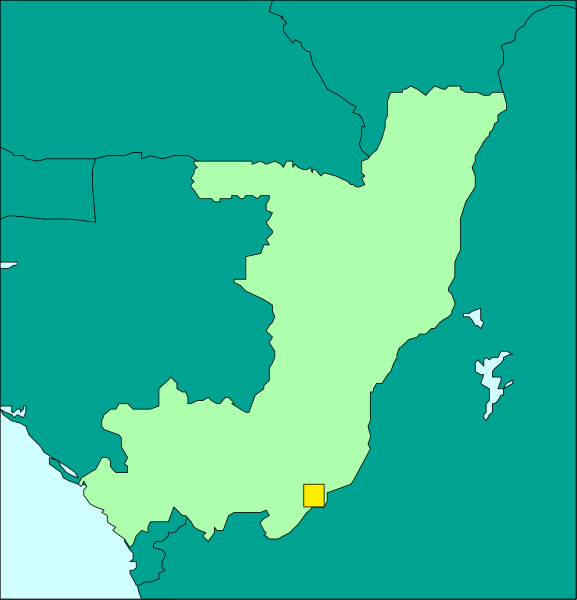 The map shows two regions highlighted with different shades of green: a larger area labeled "South Africa" on top left corner in blue text against white background; below it is another region marked as "North Korea," which has been colored yellow and outlined by black, indicating its borders within the South African territory.